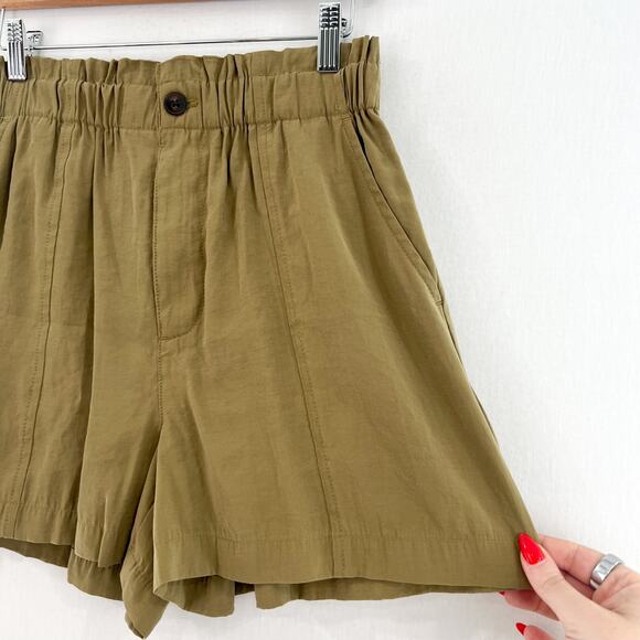 Madewell Paperbag Shorts XS Olive Green Seamed Pull-On in Softdrape Tawny Olive - Picture 4 of 9